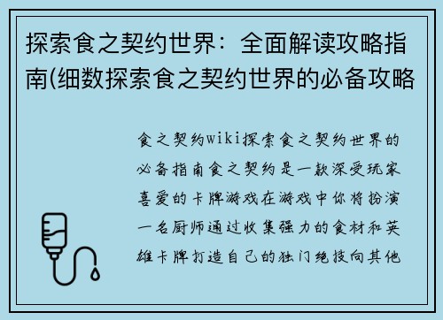 探索食之契约世界：全面解读攻略指南(细数探索食之契约世界的必备攻略解读)